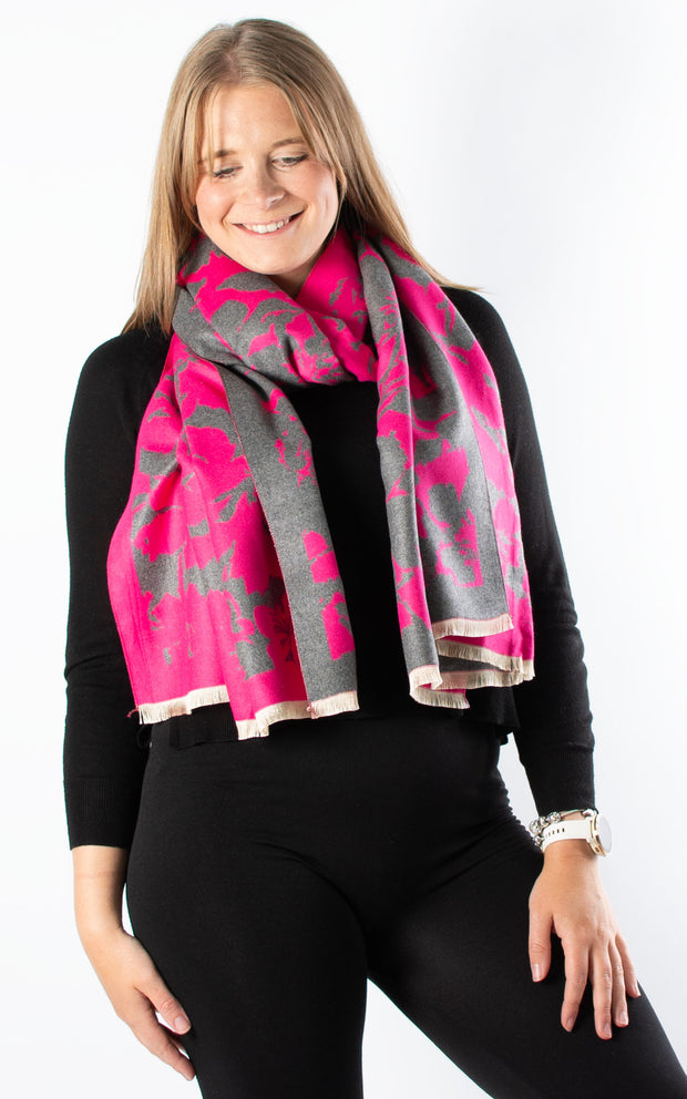 Autumn Winter Scarf | Floral | Hot Pink