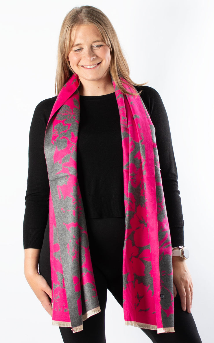 Autumn Winter Scarf | Floral | Hot Pink