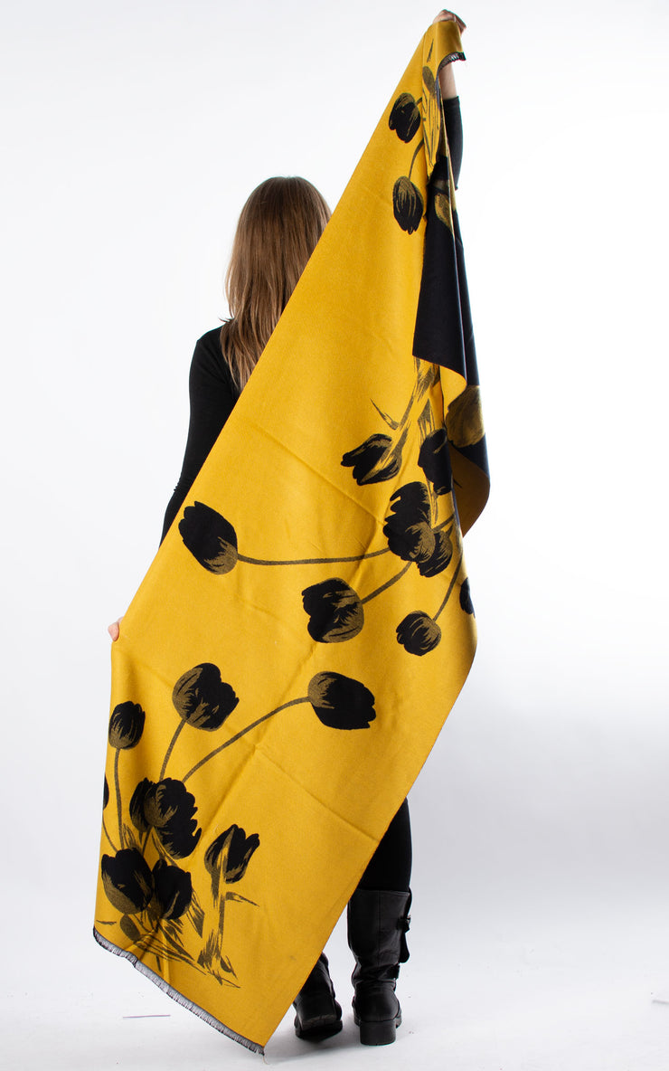 Autumn Winter Scarf | Tulips | Black & Mustard