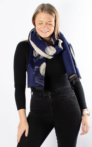 Autumn Winter Scarf | Tulips | Navy & Beige