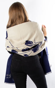 Autumn Winter Scarf | Tulips | Navy & Beige