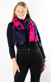 Autumn Winter Scarf | Tulips | Navy & Hot Pink