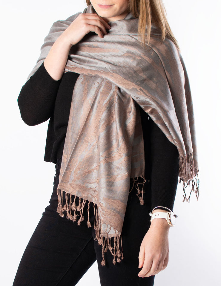 Grey And Bronze Splash Patterned Pashmina