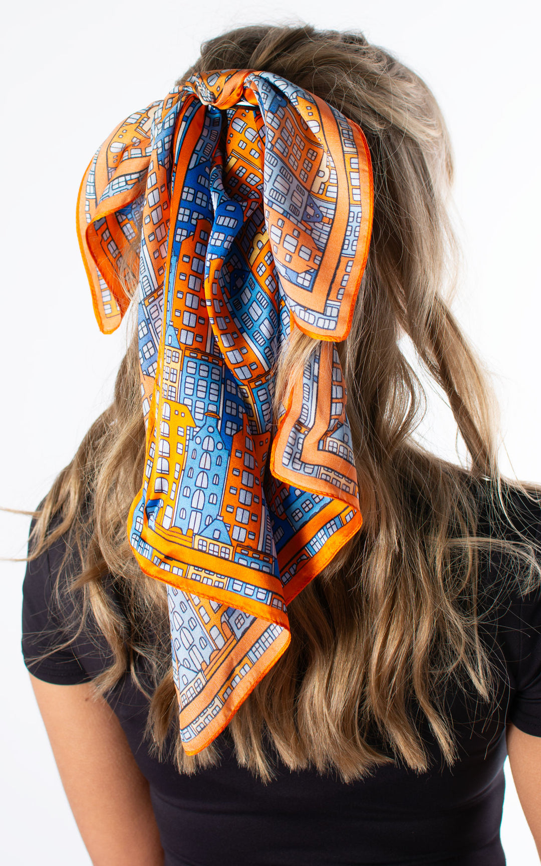 Navy and rust silk scarf for her / Orange and blue silk scarf / scarf for women / large evening silk store veil / scarves for women