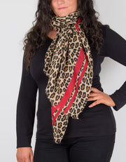 Image Showing a Animal Print Scarf with a Red Border