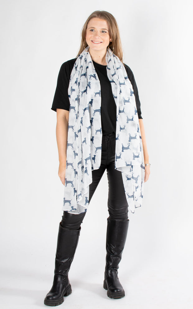 Gun Dog Print Scarf | Navy & White