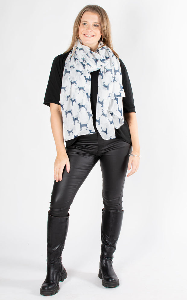 Gun Dog Print Scarf | Navy & White