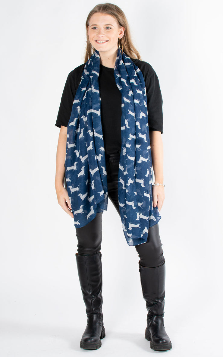 Dachshund Print Scarf | Navy