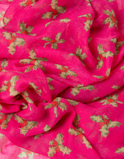 Image Showing a Fuchsia Pink Christmas Scarf With Holly Print