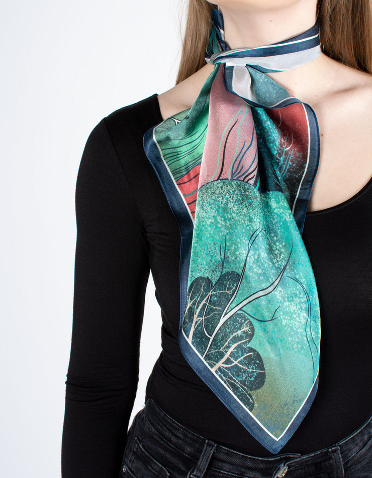 The Foxes Teal Cashmere Silk Scarf