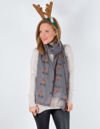 an image showing a Grey Rudolph Christmas Scarf