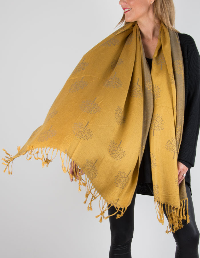 Image showing a mustard reversible patterned pashminas