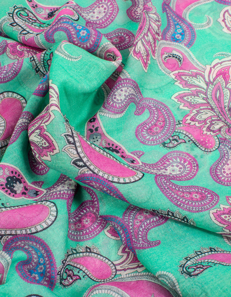 Paisley Print Silk Mix Scarf | Green & Pink