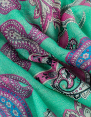 Paisley Print Silk Mix Scarf | Green & Pink