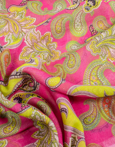 Paisley Print Silk Mix Scarf | Hot Pink & Green