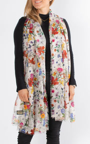 Spring Flowers Silk Mix Scarf | Off White