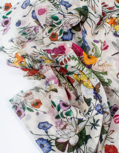 Spring Flowers Silk Mix Scarf | Off White