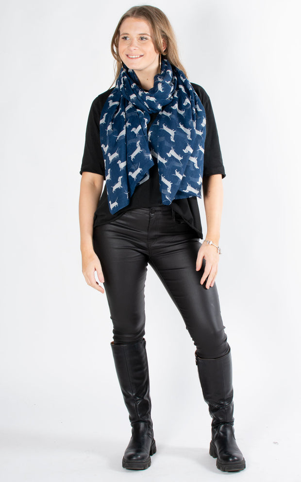 Dachshund Print Scarf | Navy